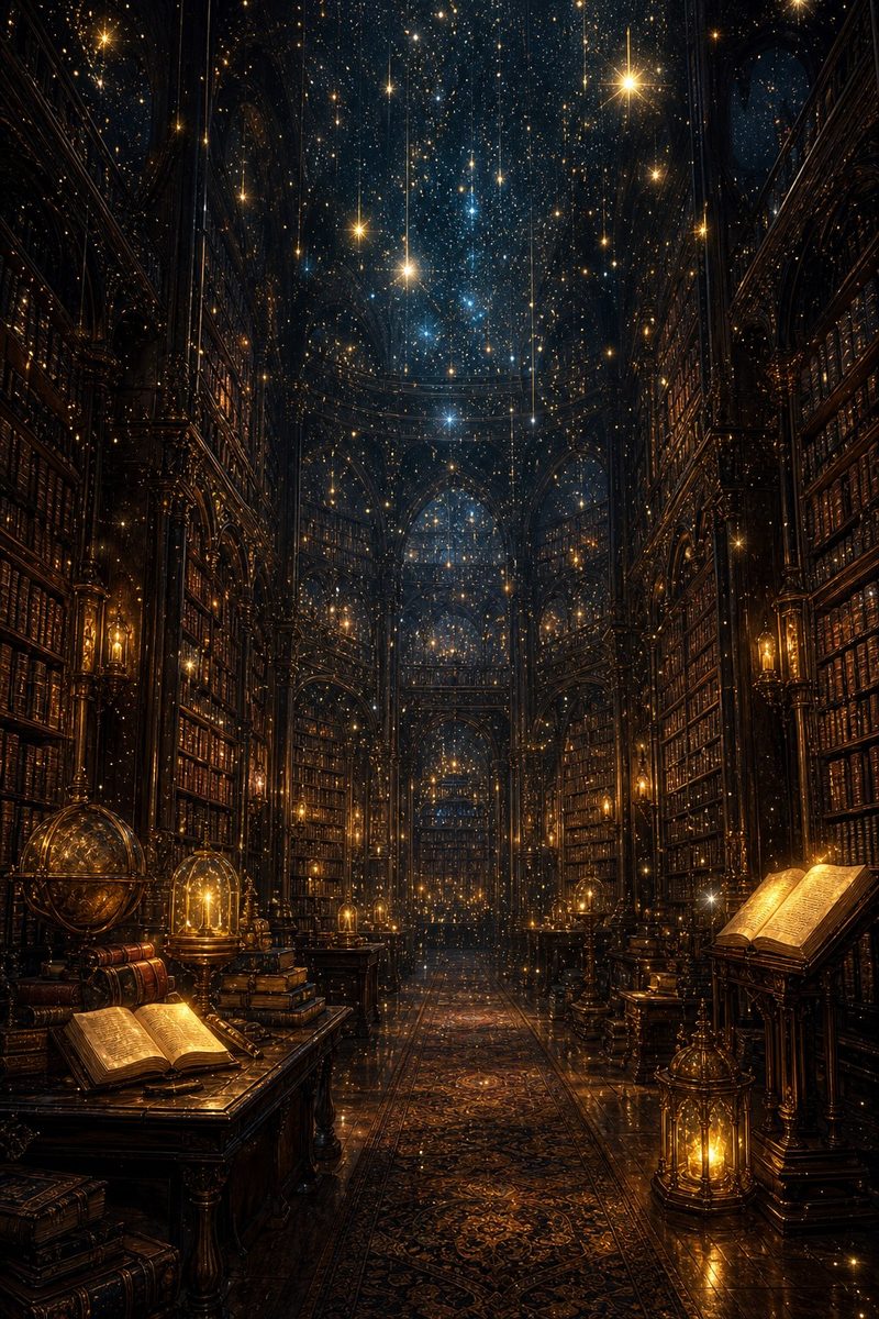 星降る図書館を描いたAIアート作品