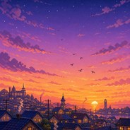 ドット絵の夕暮れを描いたAIアート作品